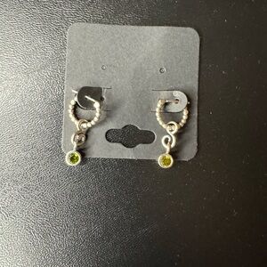 Chic Silver and Green Gemstone Earrings, NEW